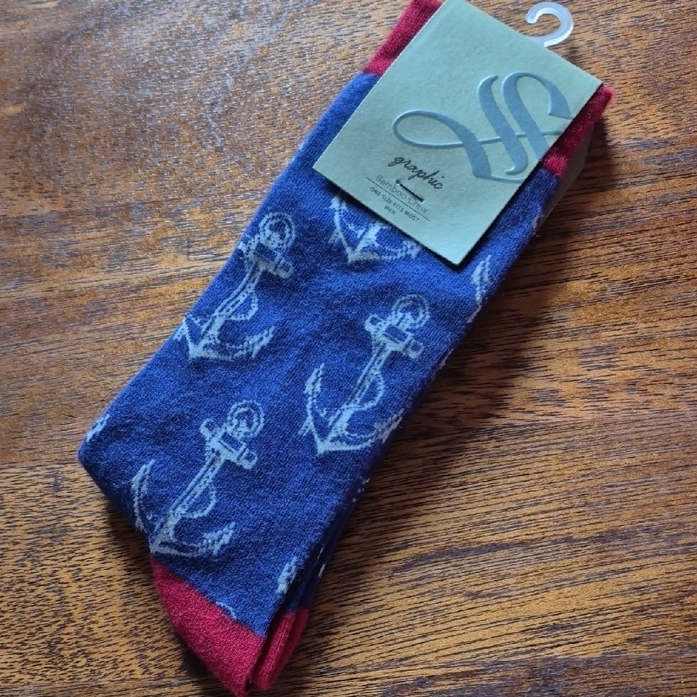 Hello Captain🛥Navy, White, and Red Anchor Socks. New.